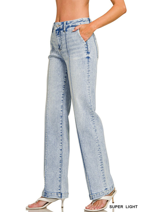 Straight Leg Pintuck Denim Pants