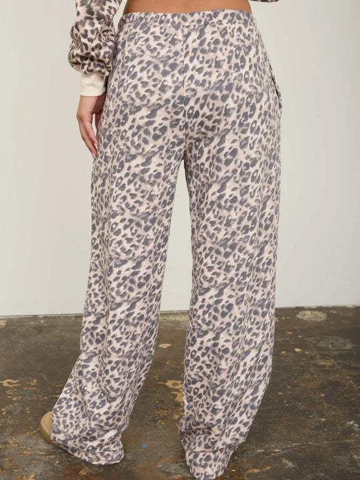 Leopard Drawstring Wide Leg Lounge Pants