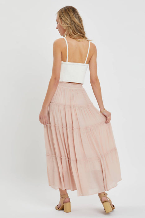Olive Flowy Tiered Maxi Skirt