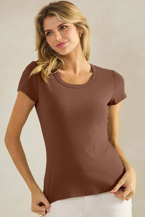 Smokey Olive Cotton Rib U-Neck Short Sleeve T-Shirt