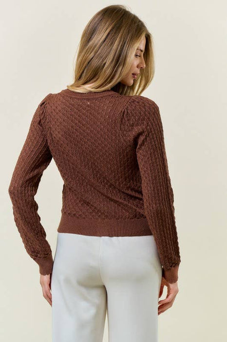 Mocha Mouse Pointelle Cardigan w/ Rose Buttons