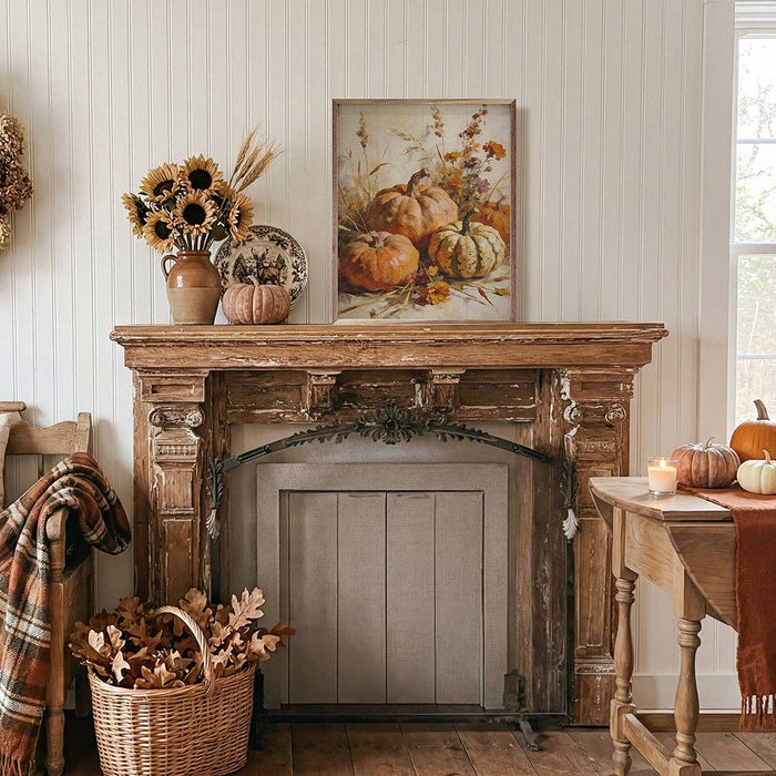 Harvest Pumpkins With Autumn Grasses
