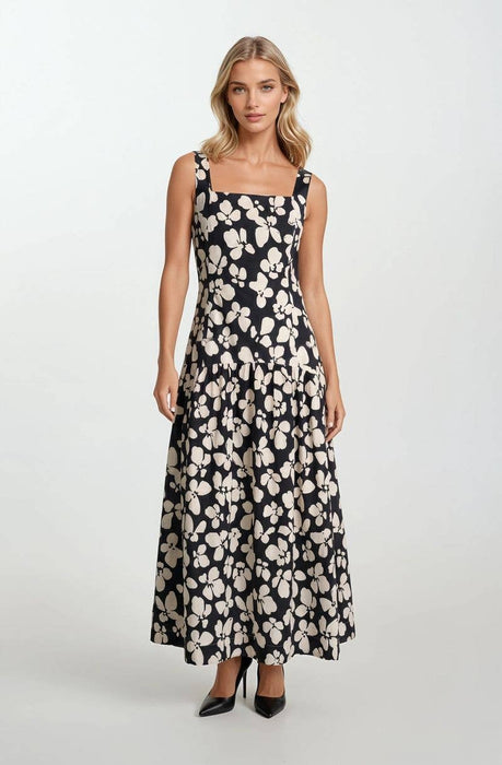 Bold Floral Maxi Drop Waist Dress