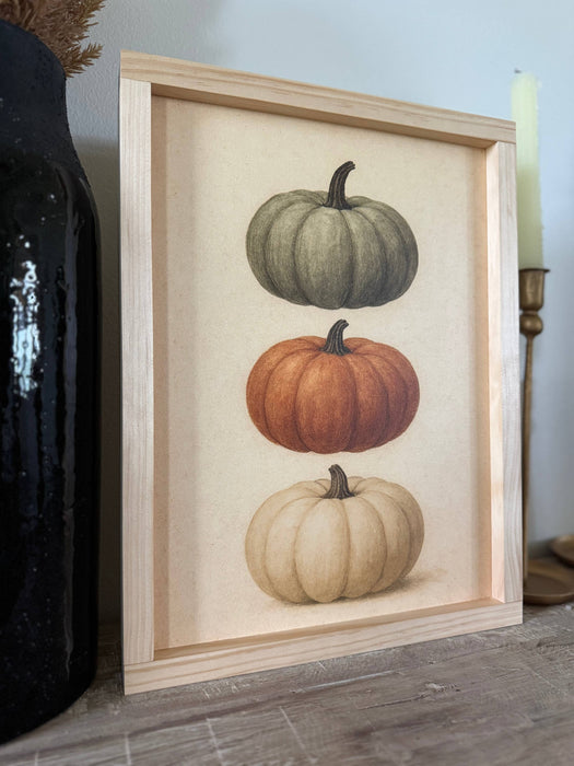 Stacked Pumpkins Framed Wall Art - Dark Walnut Frame