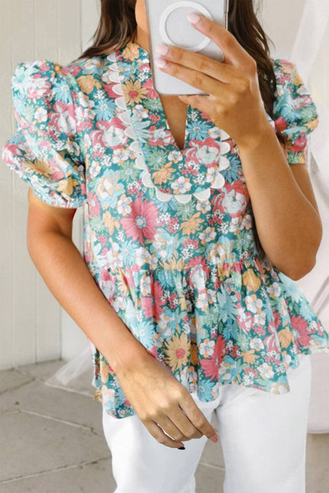 Floral Puff Short Sleeve Top | S-XL