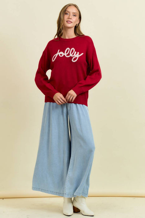 Red Jolly Metallic Embroidered Sweater