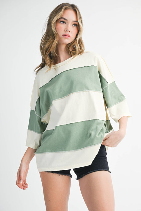Butter Green Color Block Cotton Top
