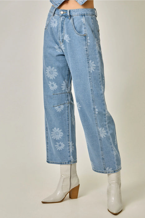 Printed Barrel Jeans