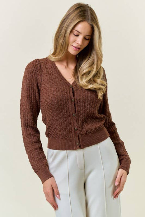 Mocha Mouse Pointelle Cardigan w/ Rose Buttons