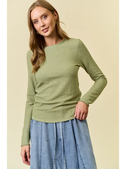 Sage Lace Trimmed Long Sleeve Tee