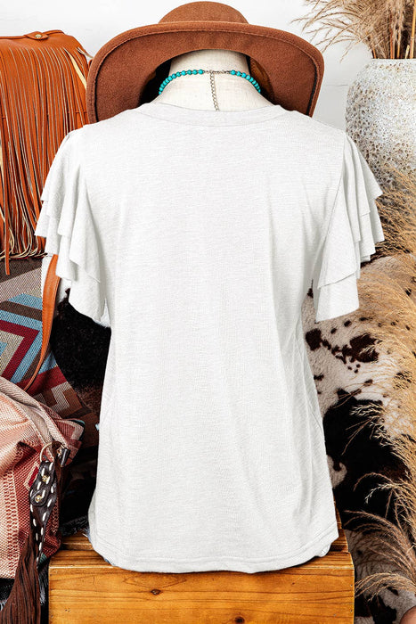 White Layered Ruffle Short Sleeve Round Neck Top