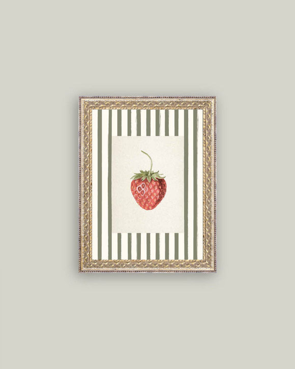 Strawberries on Stripes Framed Antique Art