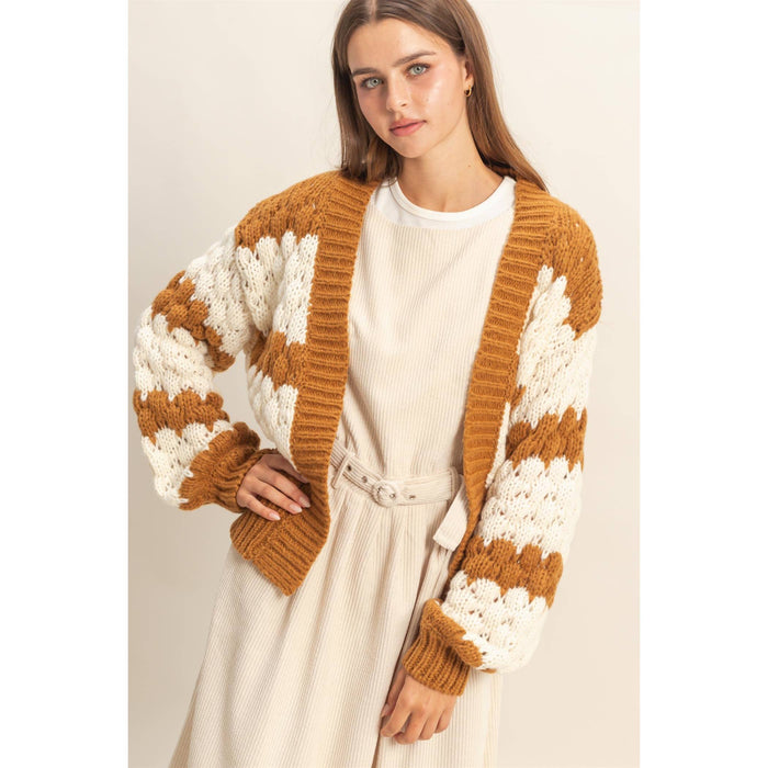 Black & Cream Oversized Cloud Pattern Knit Cardigan