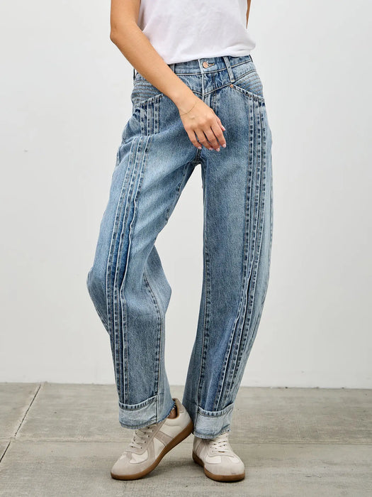 Pleated Barrel High Rise Denim Jean