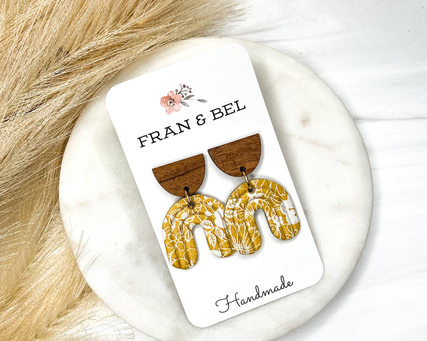 Yellow and White Floral Pattern Arch Stud Earrings