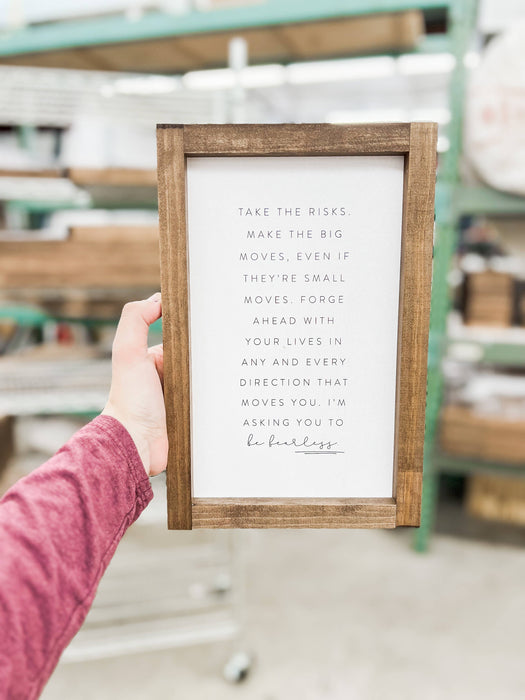 Take the Risks Wood Sign | Light Oak Frame 8x12"
