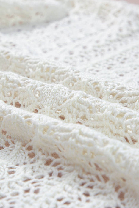 White Hollow Out Knit Drop Shoulder Cardigan