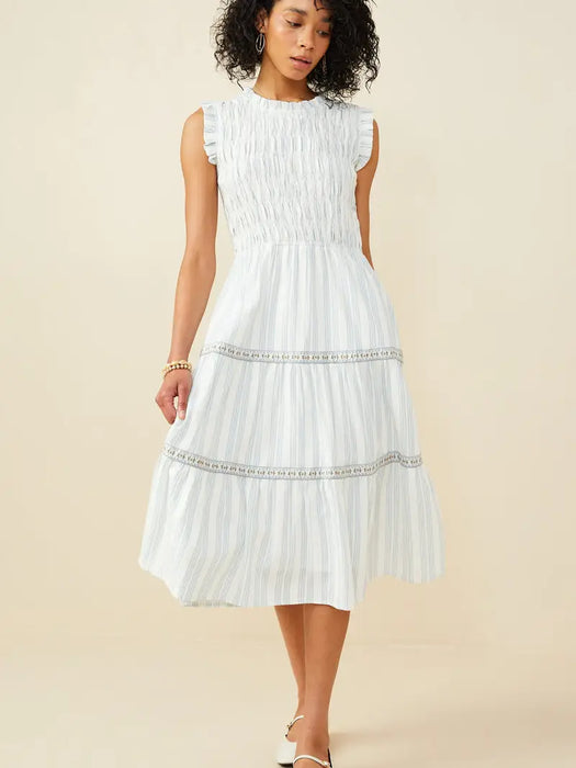 Womens Jacquard Tape Detailed Ruffled Tank Dress