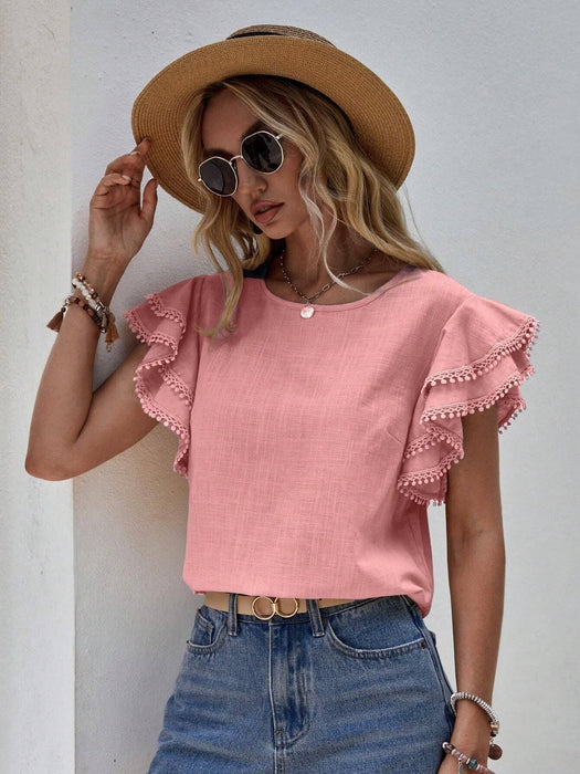 Ruffle Sleeve Blouse Short Sleeve Top | S-XL