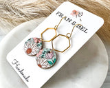 Green and Pink Spring Boho Floral Circle Hexy Earrings