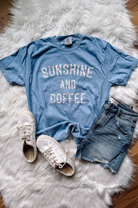 Blue Floral Sunshine And Coffee Graphic Tee