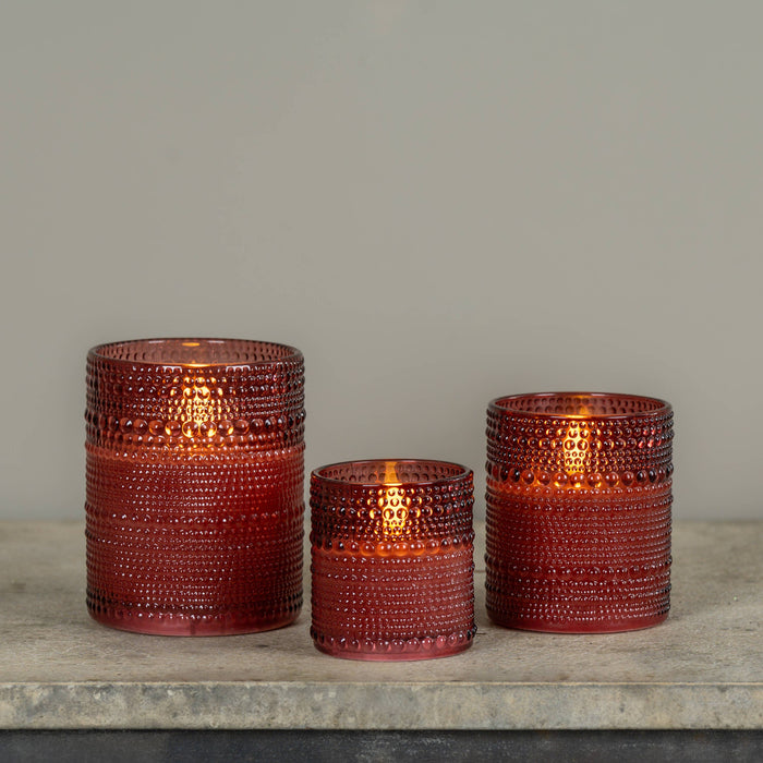 Burgundy Dotted Glass 3D Flame Candle 5"
