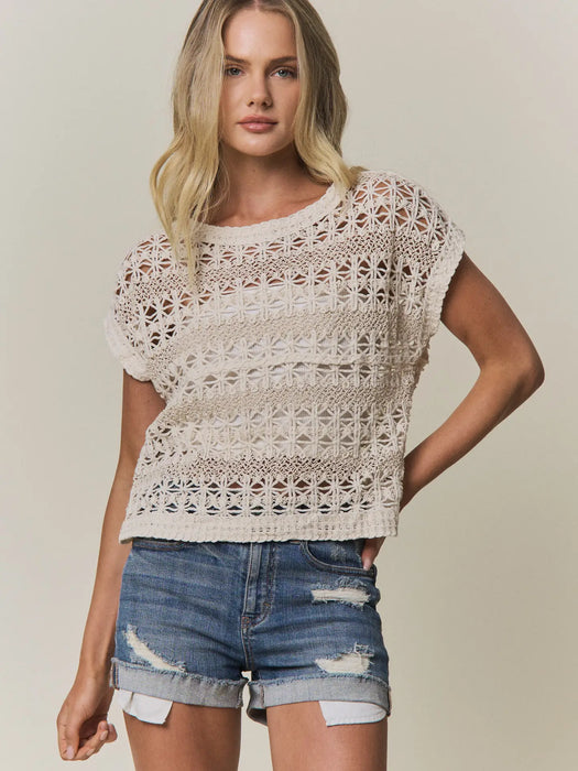 Cap Sleeve Crochet Knit Crop Top