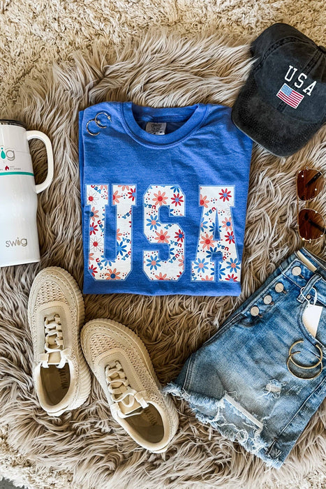 Blue USA Daisy Graphic Tee