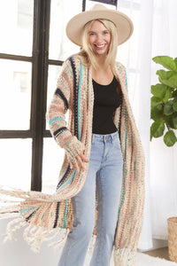 Striped Cardigan w/ Fringe