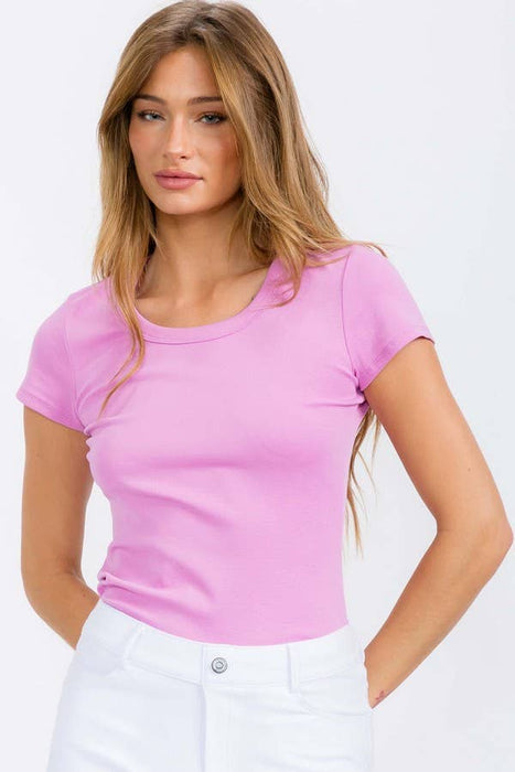 Smokey Olive Cotton Rib U-Neck Short Sleeve T-Shirt