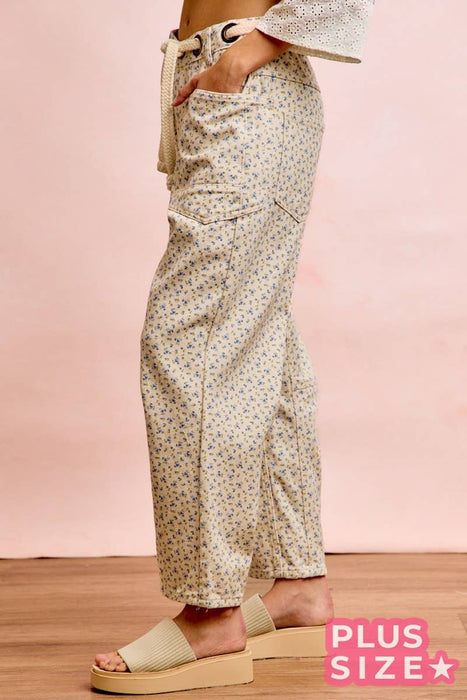 PLUS Floral Braided Waist Belt Patch Pocket Pant