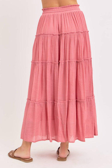 Olive Flowy Tiered Maxi Skirt