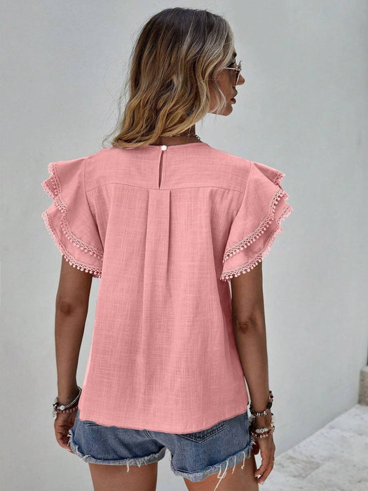Ruffle Sleeve Blouse Short Sleeve Top | S-XL