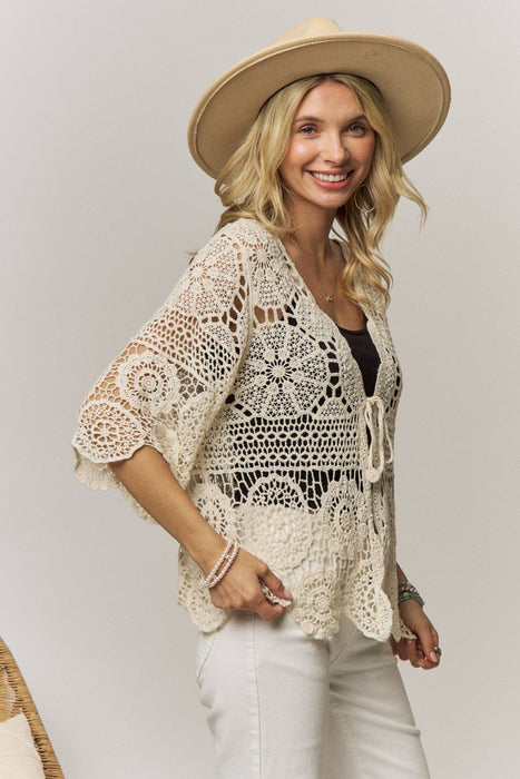 Boho Crochet Lace Tie Front Cardigan