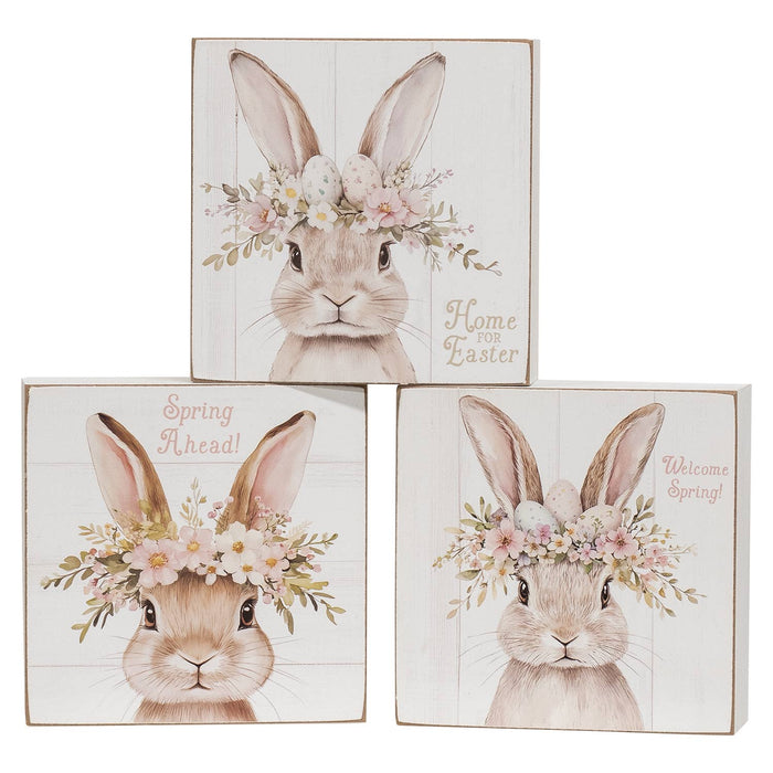 Welcome Spring Crown Bunny Box Sign