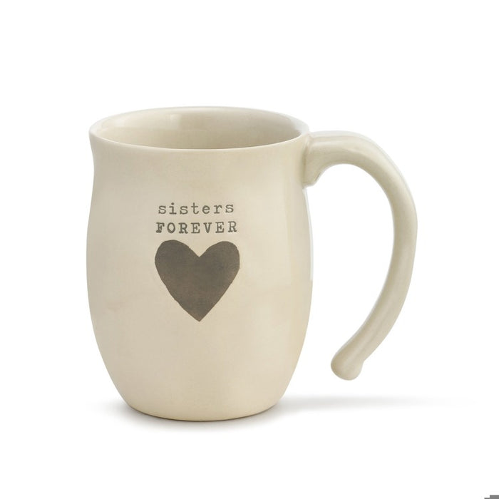 Sisters Forever Warm Heart Ivory Stoneware Heart Mug 16oz