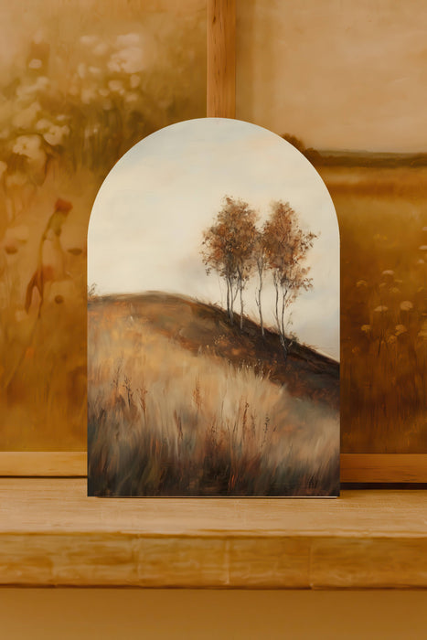 Golden Hillside Arch Sign with Stand – Autumn Landscape Decor