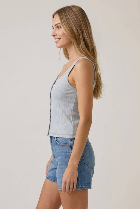 Light Blue Cotton Square Neck w/ Contrast Stitching Tank Top
