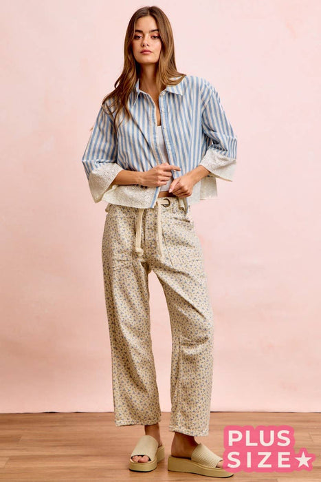 PLUS Floral Braided Waist Belt Patch Pocket Pant