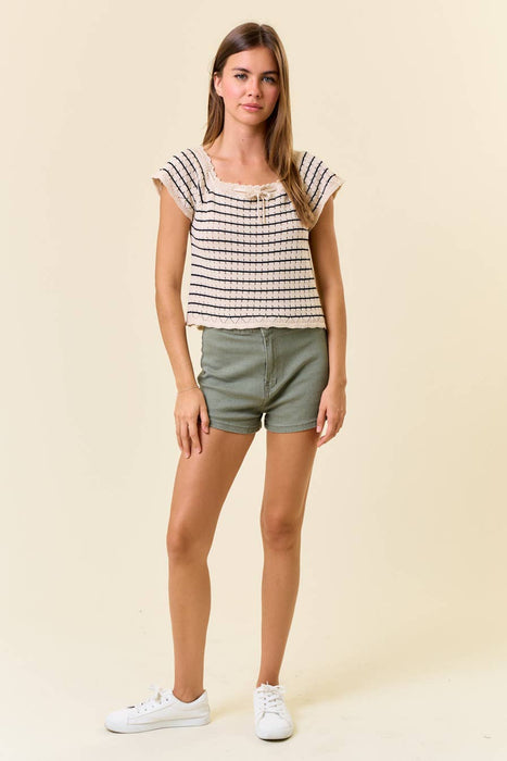Striped Crochet Knit Top