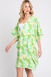 Serenity Flower Print Drawstring Kimono