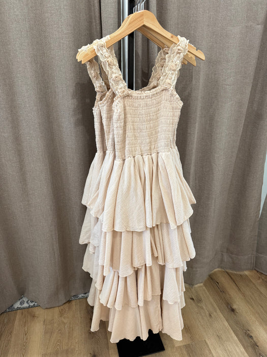 Floral Strap Tiered Gauze Maxi Dress