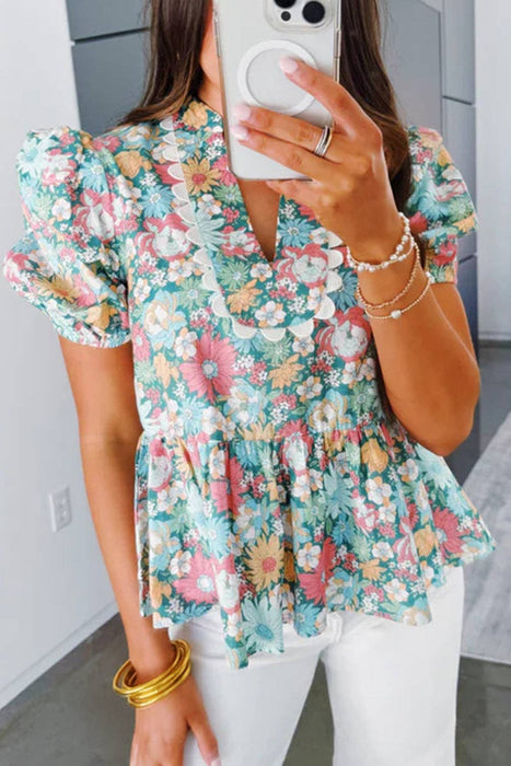 Floral Puff Short Sleeve Top | S-XL