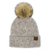 C.C. Soft Ribbed Fur Pom Beanie