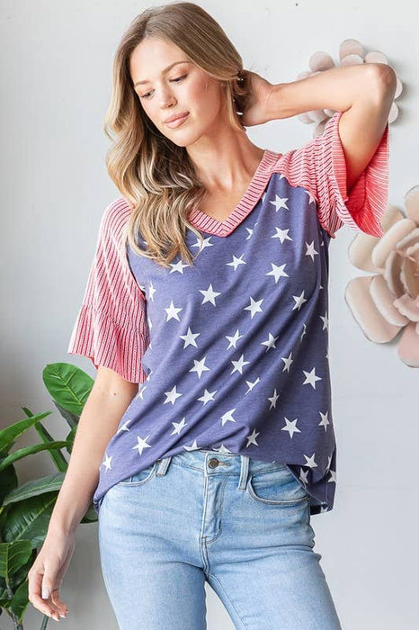 Star Ruffle Short Sleeve Top | S-3XL