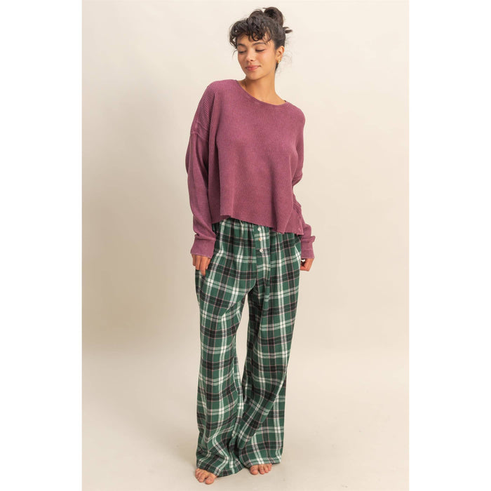 Green Flannel Wide Leg Lounge Pants
