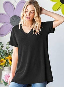 Black V-Neck Ribbed Top