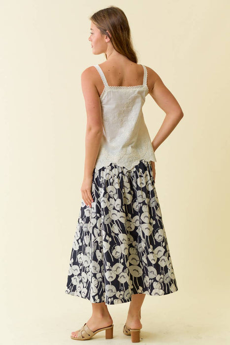 Scallop Front Button Down Lace Strap Tank Top