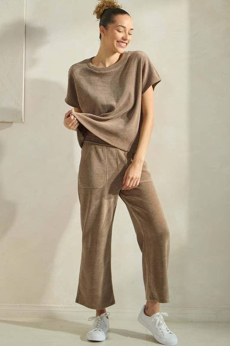 Mocha Corduroy Short Sleeve Top Cropped Pant Set (Sold separately)