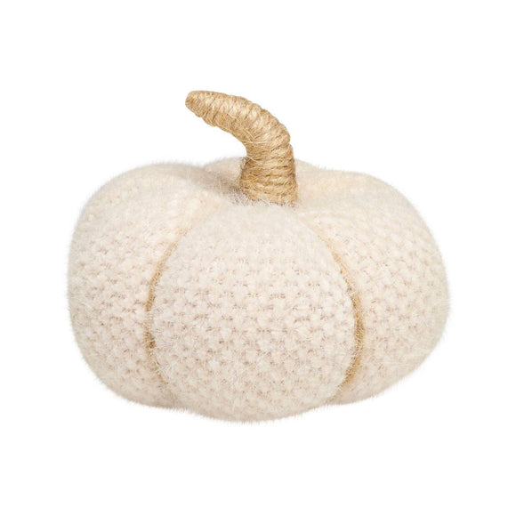 Sm. Cream Fuzzy Fabric Pumpkin